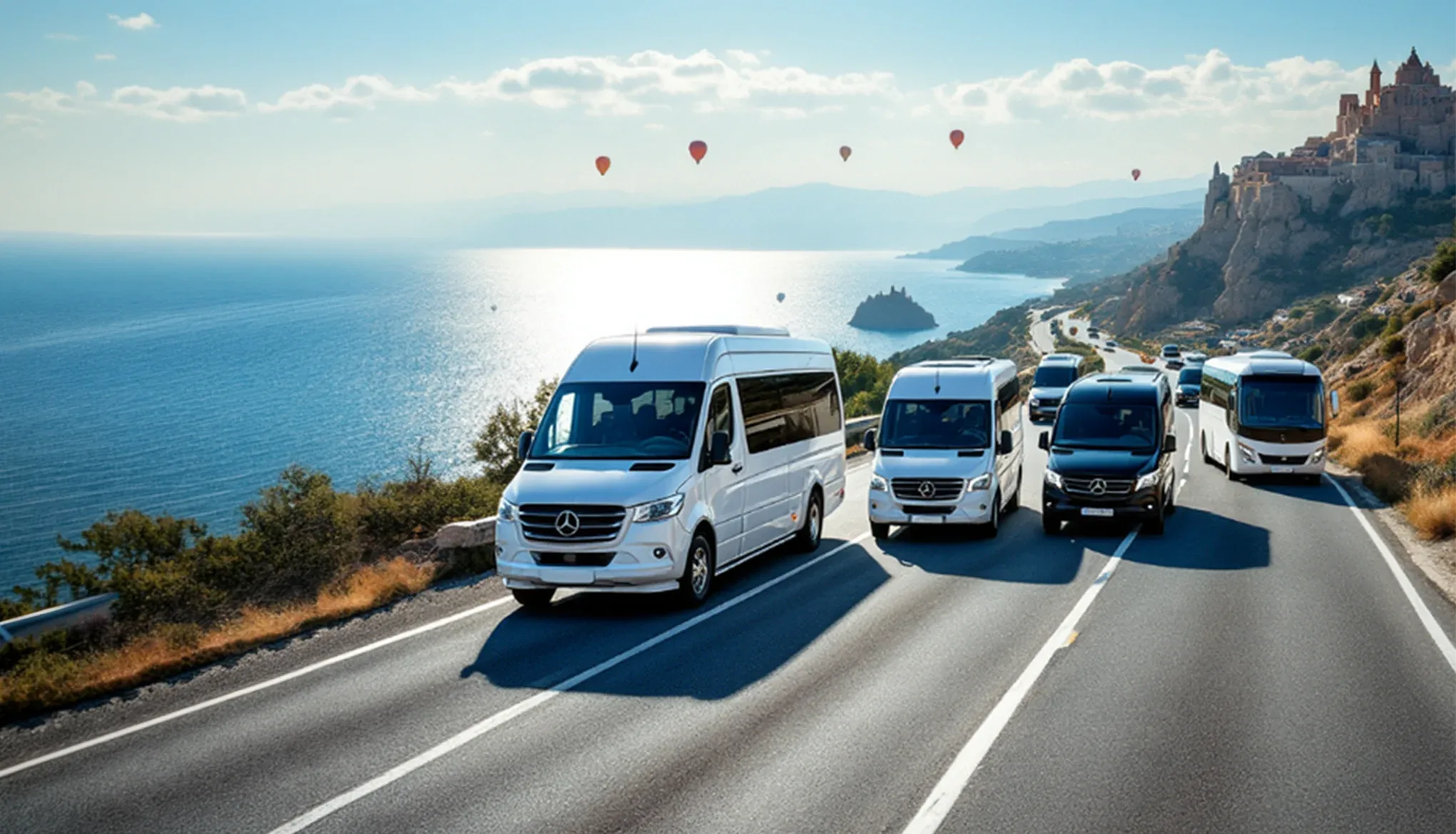 Uçan Turizm Mercedes Sprinter servis filosu sahil yolunda